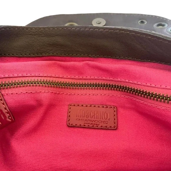 Moschino Cheap and Chic Brown Leather Studded Flower Hobo Handbag Purse - Picture 6 of 11